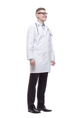 confident young doctor with a stethoscope. isolated on a white