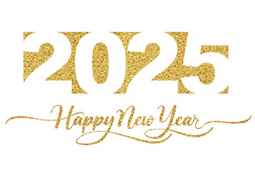 2025 Happy New Year in golden design, Holiday greeting card design.