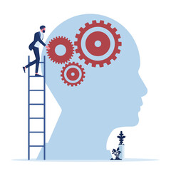 business human brain and businessman put gears cogwheel idea connection teamwork, mind control, improvement brain concept