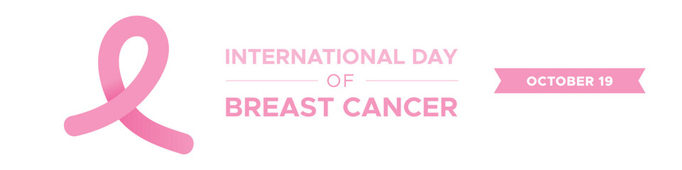 International Day of Breast Cancer. Horizontal banner. Pink ribbon. Vector illustration, flat design