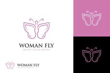 woman wing butterfly logo design. beauty body feminine line logo for body care, salon and spa logo template