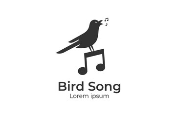 singing bird silhouette logo design with canary. Music Notes for Song Vocal symbol or Nature Bird Voice logo design illustration