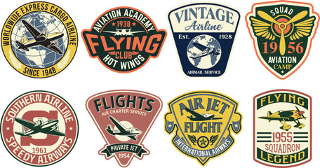 Vintage retro vector aviation airplane airline badges collection - 538894925