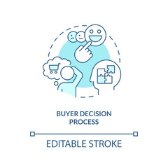 Buyer decision process turquoise concept icon. Purchase intention. Behavioral psychology thin line illustration. Isolated outline drawing. Editable stroke. Arial, Myriad Pro-Bold fonts used