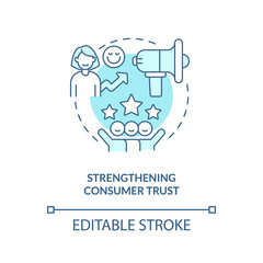 Strengthening consumer trust turquoise concept icon. Grow brand loyalty. Branding abstract idea thin line illustration. Isolated outline drawing. Editable stroke. Arial, Myriad Pro-Bold fonts used