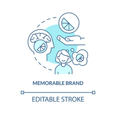 Memorable brand turquoise concept icon. Business identity. Engage consumer abstract idea thin line illustration. Isolated outline drawing. Editable stroke. Arial, Myriad Pro-Bold fonts used