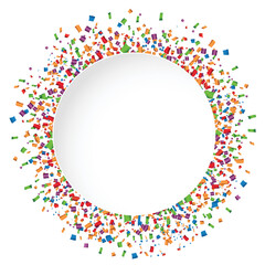 Holiday background with flying confetti, Party confetti pieces and circle