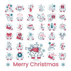 Vector Christmas and new year icon set. A collection of various scenes and situations on the theme of the New Year holidays. Concept illustration set. 
