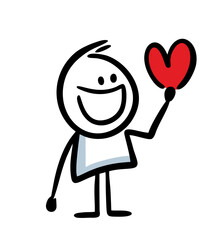 Saint Valentines day hand drawn illustration with cute character holding big red heart.