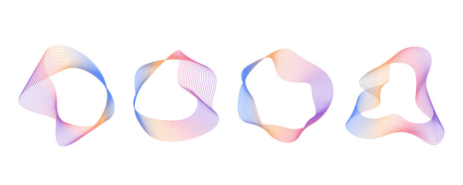 Abstract flowing wavy lines circle ring with neon rainbow gradient color. Digital round frequency track and voice equalizer. Vector elegant and blend design element