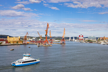 Gothenburg harbor with traffic and activity - cranes and ships/boats, Sweden,Scandinavia,Europe