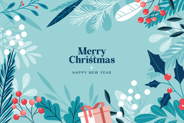 Fototapeta na wymiar Merry Christmas and Happy New Year 2023 greeting card. Vector illustration concept for background, greeting card, party invitation card, website banner, social media banner, marketing material.