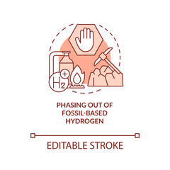Phasing out of fossil based hydrogen red concept icon. Clean power strategy abstract idea thin line illustration. Isolated outline drawing. Editable stroke. Roboto-Medium, Myriad Pro-Bold fonts used