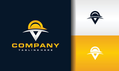 initial letter V helmet construction logo