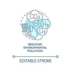 Reducing environmental pollution turquoise concept icon. Hydrogen advantage abstract idea thin line illustration. Isolated outline drawing. Editable stroke. Roboto-Medium, Myriad Pro-Bold fonts used