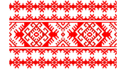 Embroidered good like old handmade cross-stitch ethnic Ukraine pattern. Ukrainian towel ornament, rushnyk called, vector.