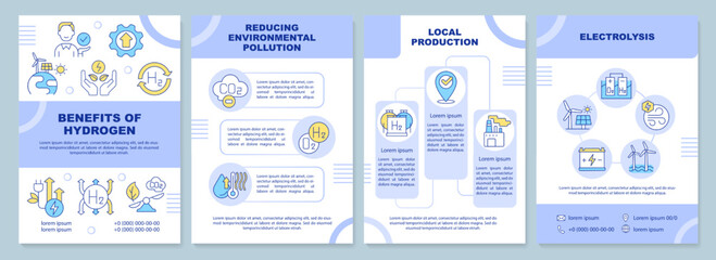 Benefits of hydrogen brochure template. Clean fuel advantages. Leaflet design with linear icons. Editable 4 vector layouts for presentation, annual reports. Arial-Black, Myriad Pro-Regular fonts used