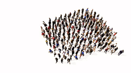 Concept conceptual large community of people forming the emplty cloud sign. 3d illustration metaphor for communication, online talking, chatting, internet discussion