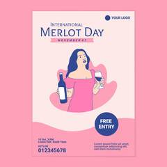 Illustrations beautiful woman enjoy holding merlot wine for International Merlot Day poster template