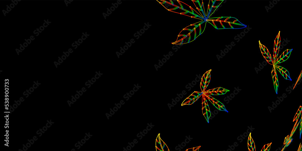 Wall mural Abstract black background with colorful leaves