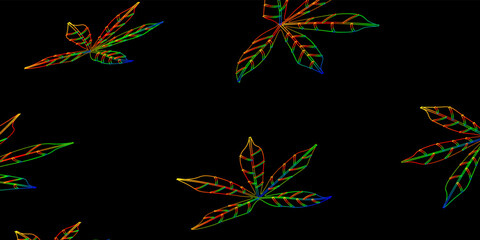 Fototapeta na wymiar Abstract black background with colorful leaves