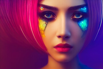 Beautiful illustration of female android with detailed eyes. Ai generated portrait, is not based on any original real image, person or character