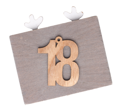 Wooden number eighteen, eighteenth December, Advent calendar, wooden number on a transparent background