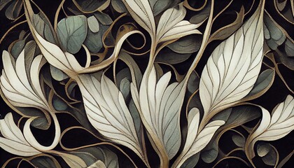 very elaborate dense foliage art nouveau pattern