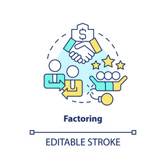 Factoring concept icon. Selling accounts receivable. Source of short term financing abstract idea thin line illustration. Isolated outline drawing. Editable stroke. Arial, Myriad Pro-Bold fonts used