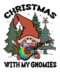 Christmas With My Gnomies Sublimation, Santa Gnome PNG, Christmas Tree Sublimation, Transparent Background Christmas Shirt Print Template 