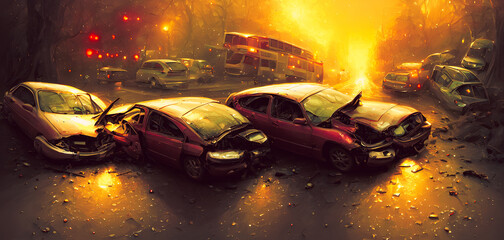 Artistic concept painting of a car crash , background  illustration.