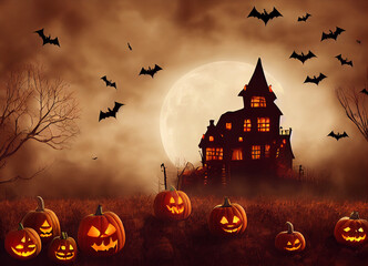 Halloween pumpkin scary jack o lantern, holiday season concept, Orange color, autumn, October spooky pumpkins design