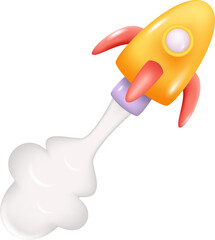 3D Space Rocket Launch Isolated on Transparent Background. Yellow Spaceship with White Smoke from Turbines. Startup Business Concept Illustration - 538903389