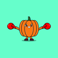 Cute Pumpkin mascot cartoon playing sport with boxing gloves and cute stylish design 