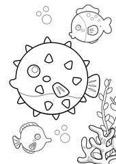 Glow Fish Underwater Animals Coloring Pages A4 for Kids and Adult