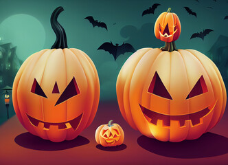 Halloween pumpkin scary jack o lantern, holiday season concept, Orange color, autumn, October spooky pumpkins design 