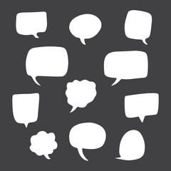 Set of speak bubble text, chatting box, message box outline cartoon vector illustration design. Balloon doodle style of thinking sign symbol.