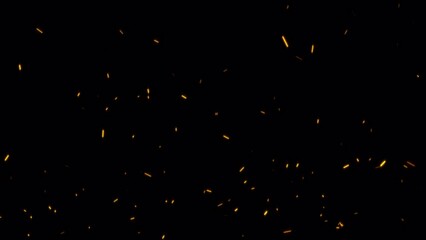 Loop flow up glow orange fire particles sparks rising up on black background. 4K 3D animation of fiery orange glowing flying ember burning ash particles.Isolated  alpha channel using Quicktime Apply p