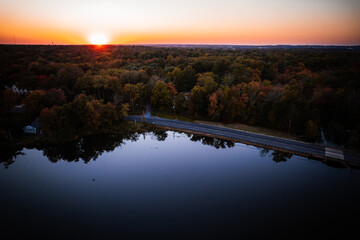 Naklejka na ściany i meble Drone Sunrise Princeton in Autumn
