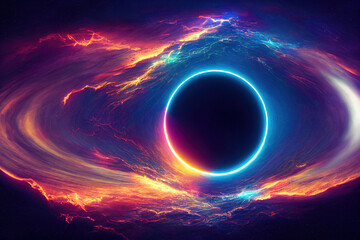 Galactic Deep Space Halo. Stunning Landscape of Universe. Cosmos Nebula Concept Art. Glow Stardust and Blackhole. 3D Illustration.  - obrazy, fototapety, plakaty