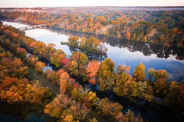 Fototapeta na wymiar Drone Sunrise Princeton in Autumn