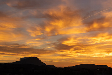 the Sainte Victoire mountain in the light of a cloudy autumn morning