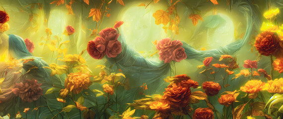 Artistic painting concept of Flowers illustration Natural colors, digital art style, illustration background 