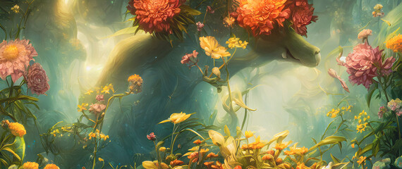 Obraz na płótnie Canvas Artistic painting concept of Flowers illustration Natural colors, digital art style, illustration background 