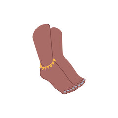 Elegant and beautiful woman legs with bracelet decoration. Isolated pedicure and chiropody procedure from spa salon, nail treatment. Vector in flat cartoon style