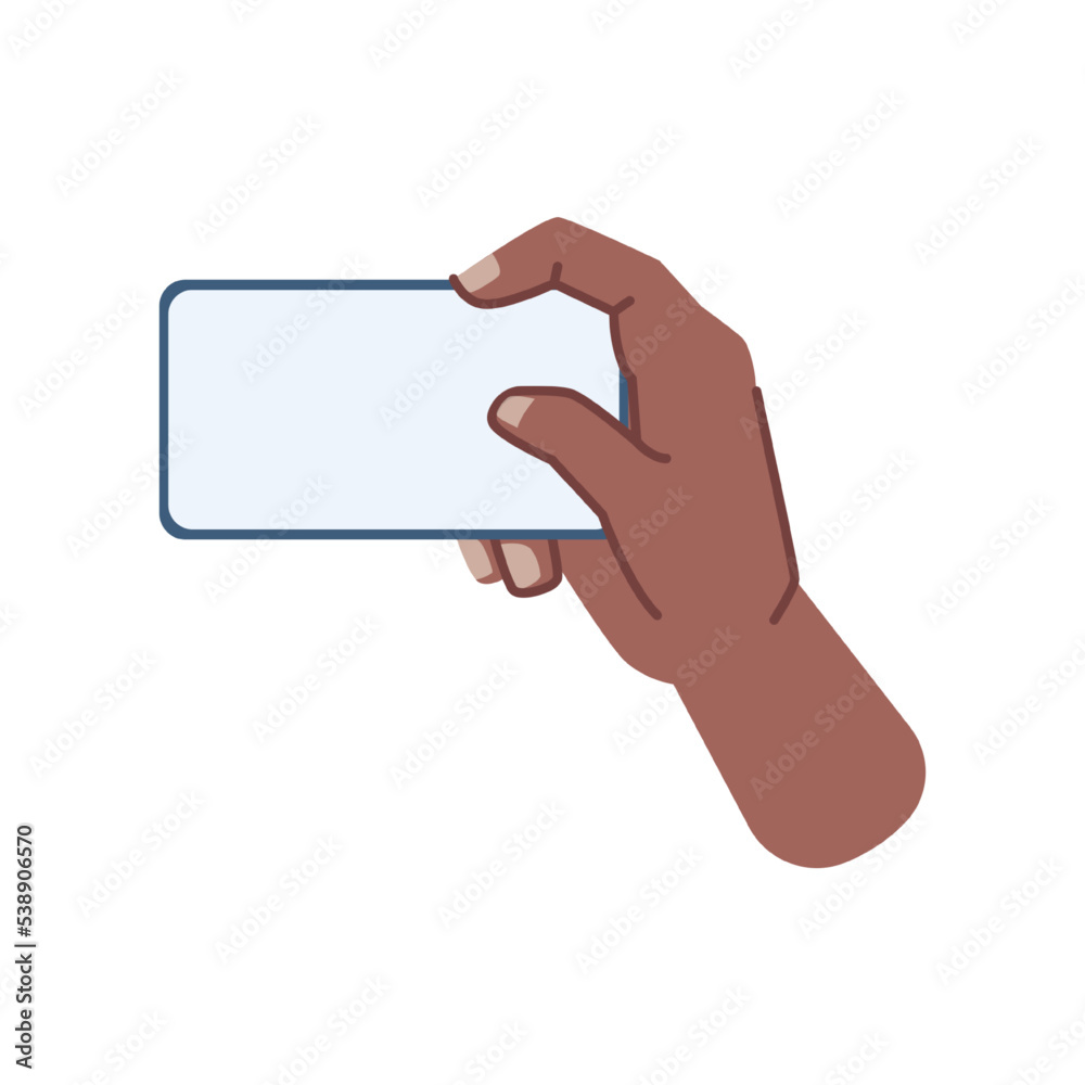 Poster arm holding smartphone with big blank screen. isolated arm and modern gadget with copy space for app