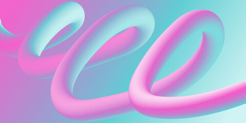 3d abstract gradient background.  Neon blue and pink curve line. Horizontal banner, poster. Vector illustration.