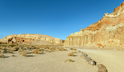 Red Rock Canyon and the Sierra Nevada Mountains near Mount Whitney, Fossil Falls and the Mojave Desert.  - 538907591