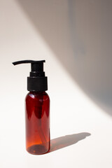 Brown Skincare Bottle with Shadow. Organic Natural  Beauty Product. Herbal Alternative Medicine. Beauty Cosmetic.