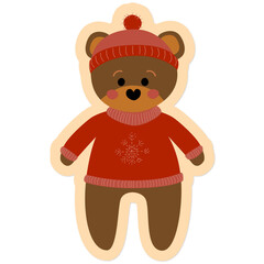 cute teddy bear in a red sweater and hat
